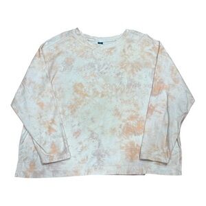 Old Navy Shirt Womens XL Petite Tie Dye Long Sleeve Peach White Pullover Cotton